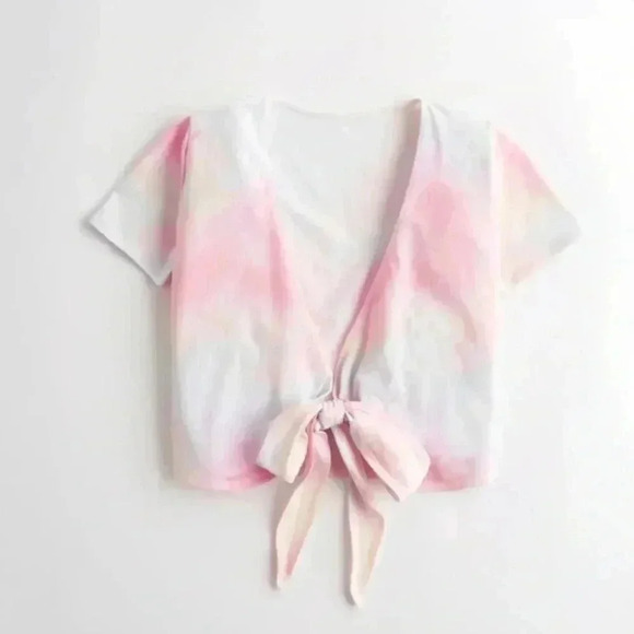 NWT  HOLLISTER 3 in 1 pastel cloud baby tee tie up/wrap top M - Picture 1 of 11